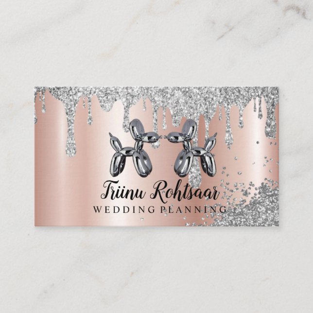 Carte De Visite Silver Balloons Événement Mariage Planification En (Devant)