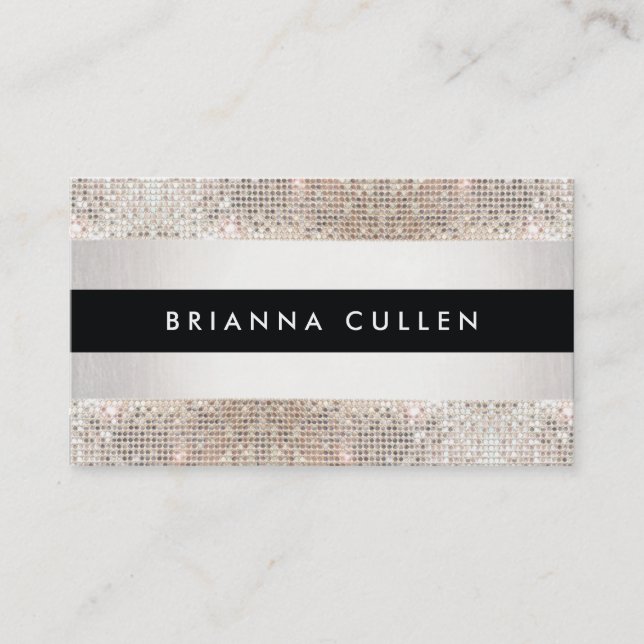 Carte De Visite Silver Faux Sequin moderne et tendance (Devant)