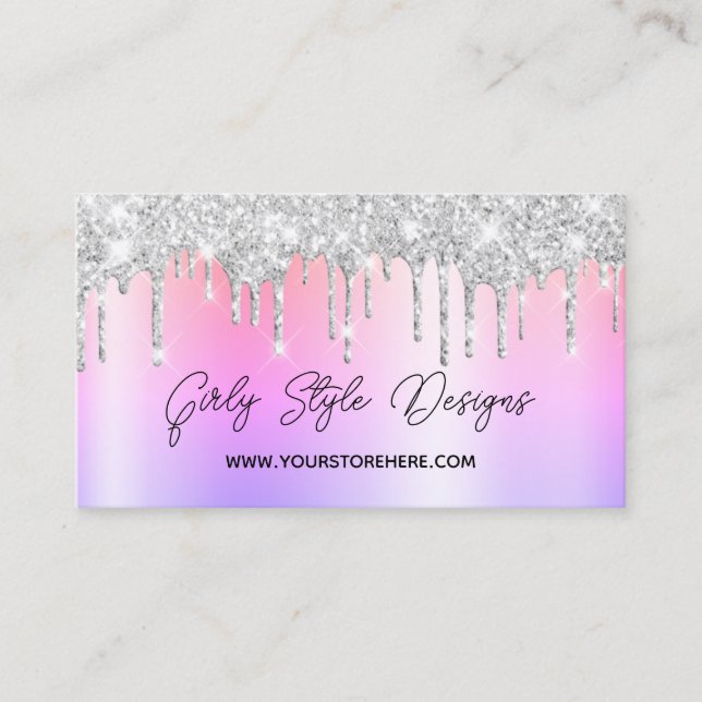 Carte De Visite Silver Glitter Drips Multi Ombre Online Store (Devant)