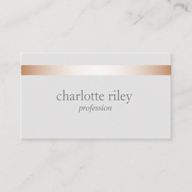 Carte De Visite Silver Gray | Moderne Rose Or rayé élégant (Devant)