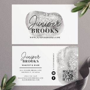 Carte De Visite Silver Grey Social Media QR Code Parties scintilla
