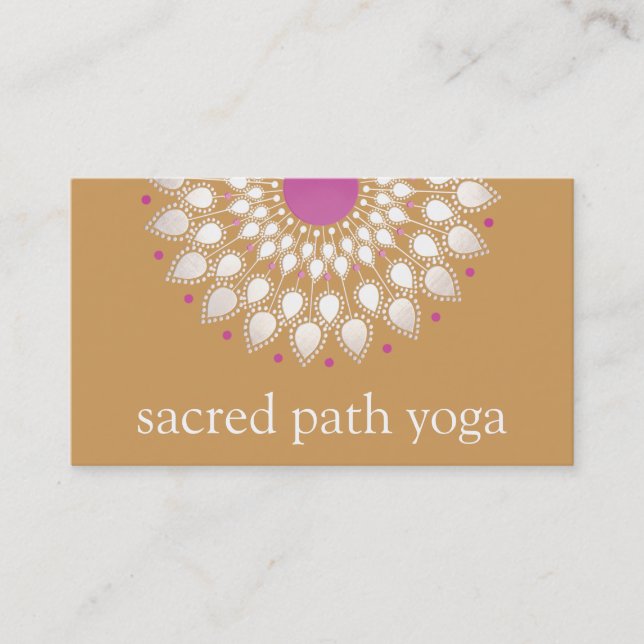 Carte De Visite Silver Lotus Mandala Floral Yoga Enseignant (Devant)
