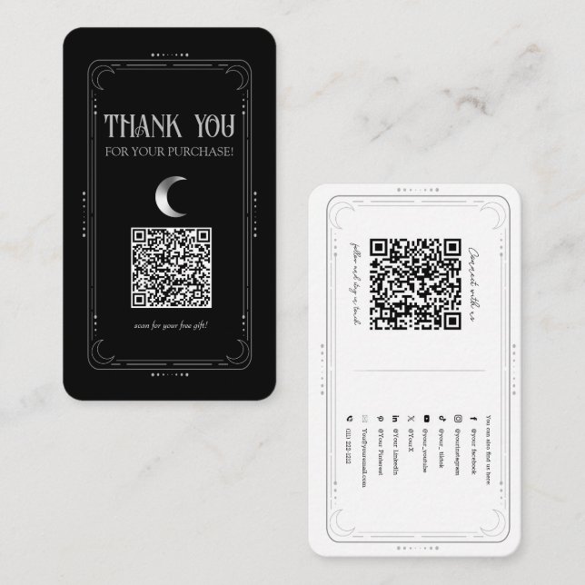 Carte De Visite Silver Moon Mystical Occulte Médias sociaux QR Cod (Devant / Derrière)
