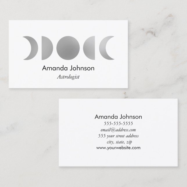 Carte De Visite Silver Moon Phases Astrologie Yoga Holistic Healer (Devant / Derrière)