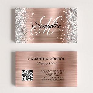 Carte De Visite Silver Parties scintillant Rose Gold Foil Monogram