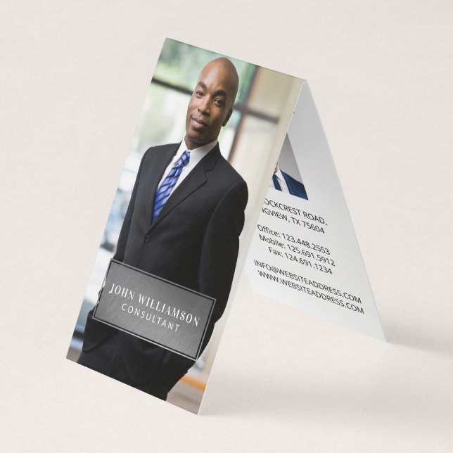 Carte De Visite Silver Plaque Minimal Professionnel Logo & Photo (Devant)
