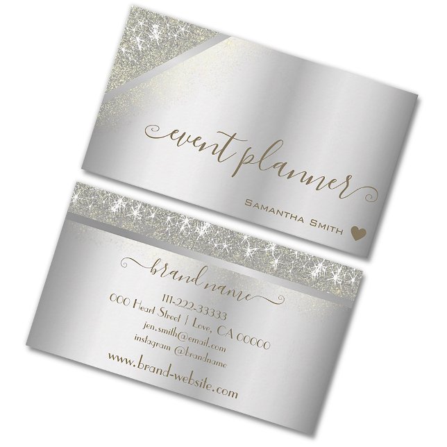 Carte De Visite Silver tendance avec Elegant Gold Rain Event Plann (Créateur téléchargé)
