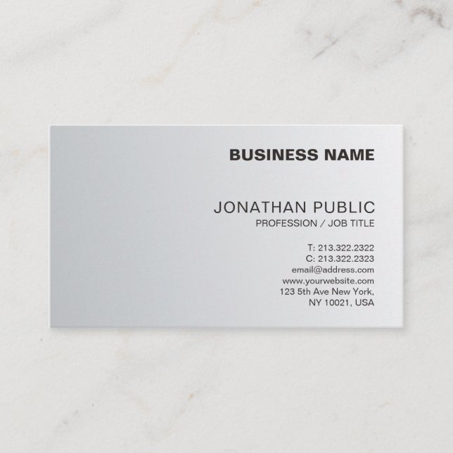 Carte De Visite Silver tendance Look Clean Chic Design Luxury Plai (Devant)