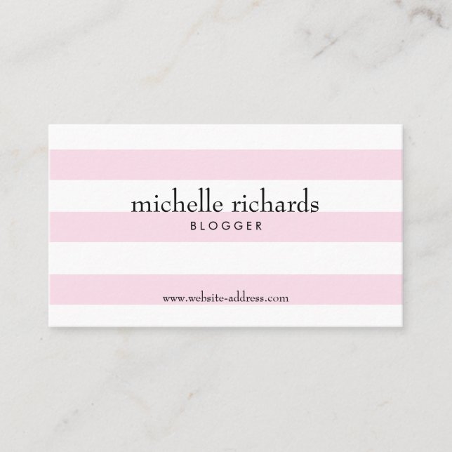 Carte de visite simple à rayures rose et blanc (Devant)