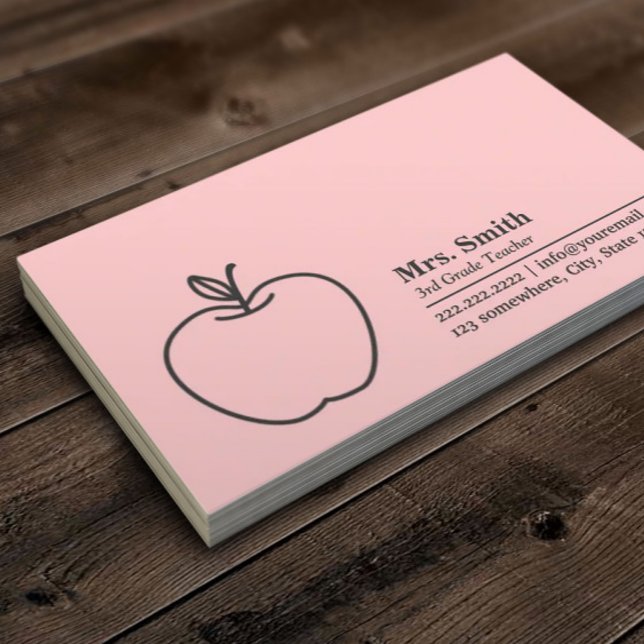 Carte De Visite Simple Apple School Teacher rose (Créateur téléchargé)
