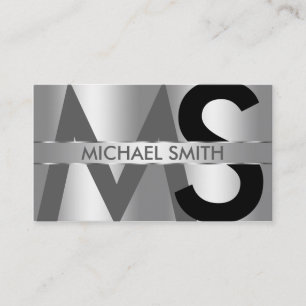 Carte De Visite Simple Argent sur Argent Monogramme et Plaque de N