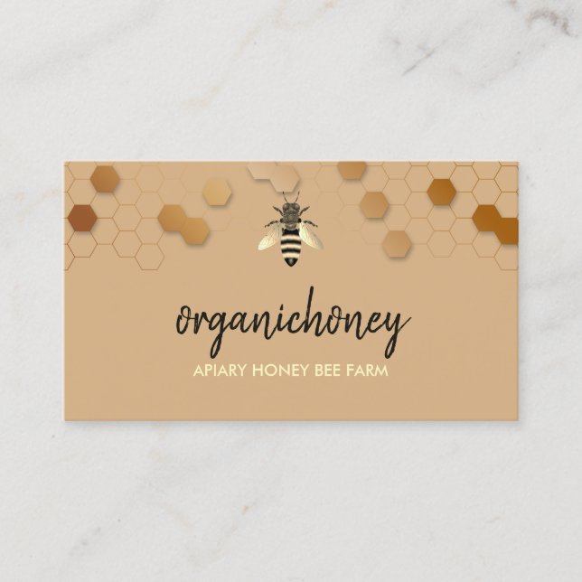 Carte De Visite Simple Beige Pure Honey Bee Apiary Honeypeb (Devant)