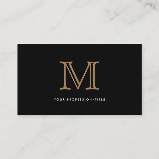 Carte De Visite Simple Black Gold Moderne Typographie Monogramme (Devant)