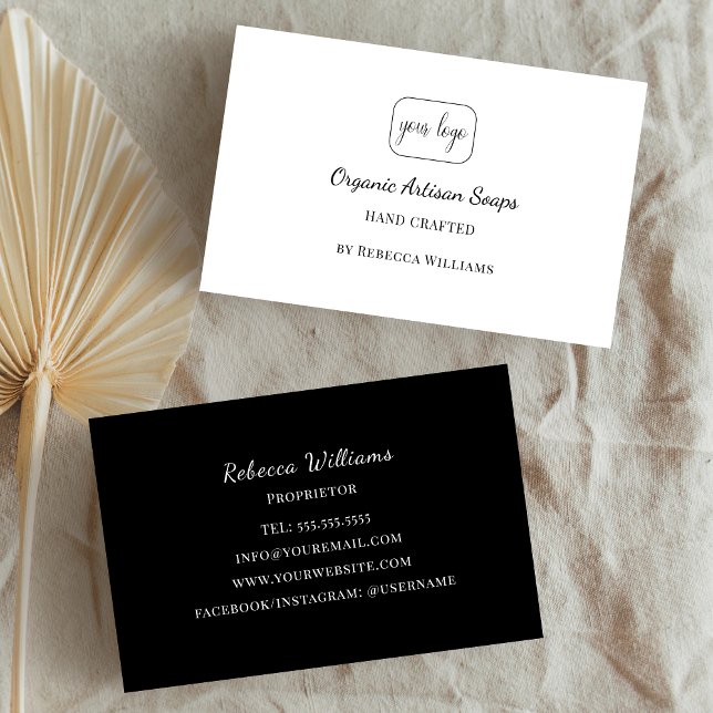 Carte De Visite Simple Black & White Main Fabriqué Savon Ajouter V (Créateur téléchargé)