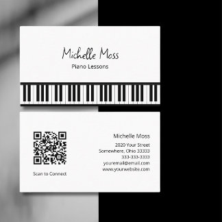 Carte De Visite Simple Black White Piano Music Enseignant Pianiste