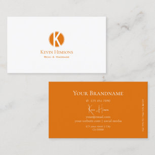 Carte De Visite Simple blanc et orange avec Monogramme moderne