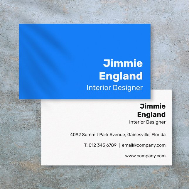 Carte De Visite Simple Bleu Clair Gras Moderne Vibrant (Simple Bright Blue Bold Modern Vibrant Business Card)