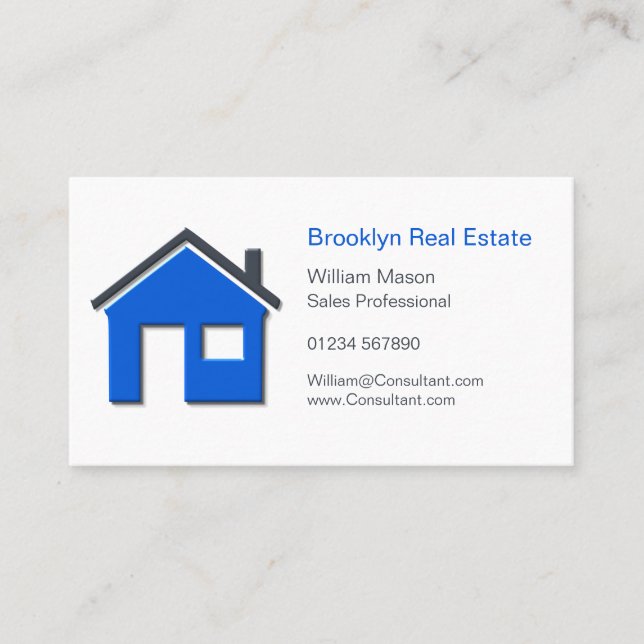 Carte De Visite Simple Blue & Grey Accueil Icon Agent immobilier V (Devant)