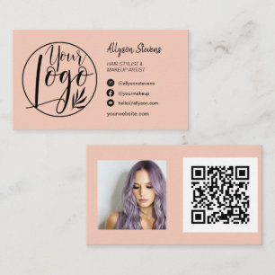 Carte De Visite Simple blush peach maquillage photo logo qr code