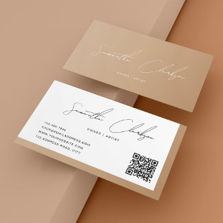 Carte De Visite Simple Boho Moderne Script manuscrit Code QR