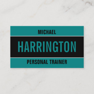 Carte De Visite Simple Bold Modern Turquoise et Black Personal Tra