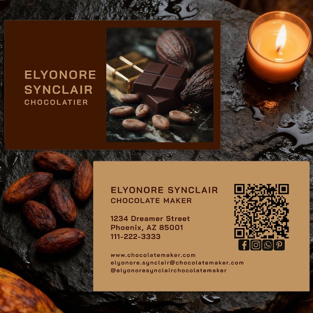 Carte De Visite Simple Brown Chocolate Maker Photo Social QR Code  (Créateur téléchargé)