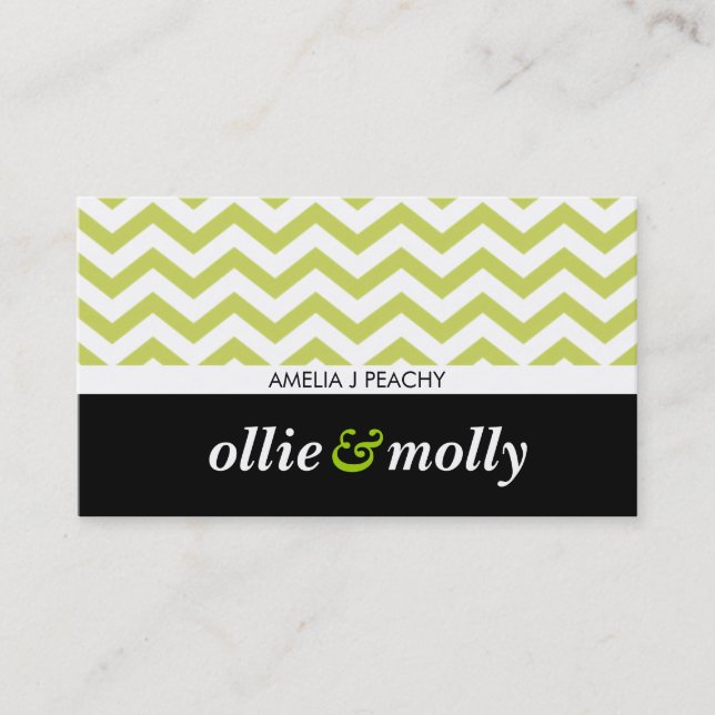 Carte De Visite simple chevron motif moderne noir citron vert (Devant)