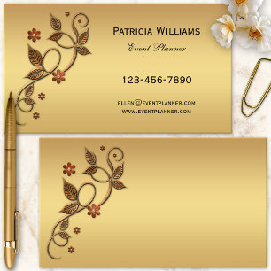 Carte De Visite Simple Chic Rose Gold Métalisé Feuilles Floral