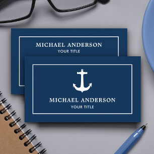Carte De Visite Simple Classique Bleu Marine Blanc Ancre Nautique