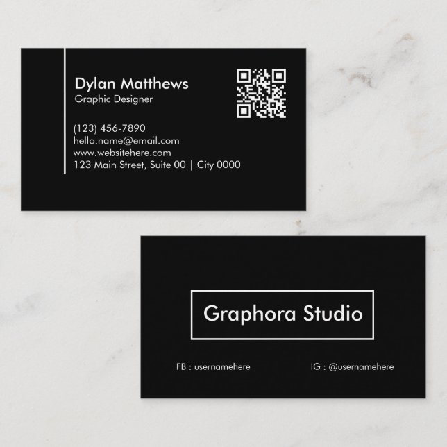 Carte De Visite Simple Creative Modern Black Sleek Aesthetic (Devant / Derrière)