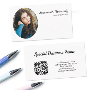 Carte De Visite Simple Custom Oval Photo QR Code