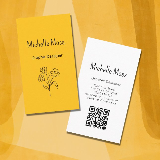 Carte De Visite Simple Daisy QR code Gold Graphic Designer (Créateur téléchargé)