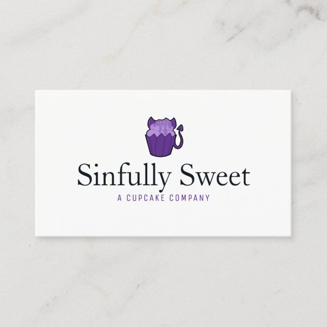 Carte de visite simple de cupcake diable violet (Devant)