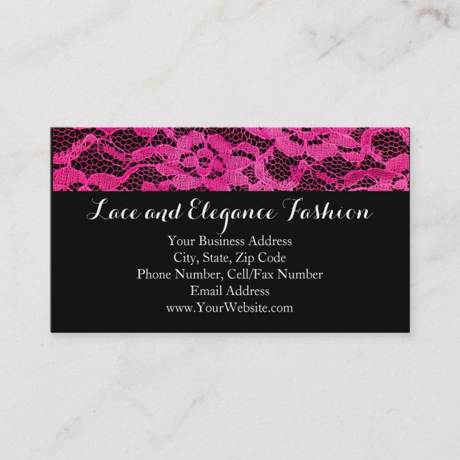 Carte De Visite Simple dentelle Hot rose noir mode Romance (Devant)