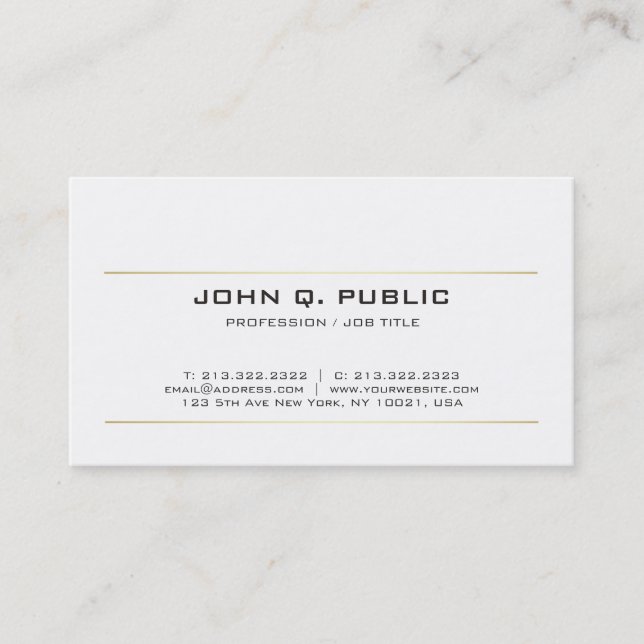 Carte De Visite Simple Design Gold Stripes Moderne Blanc Élégant (Devant)