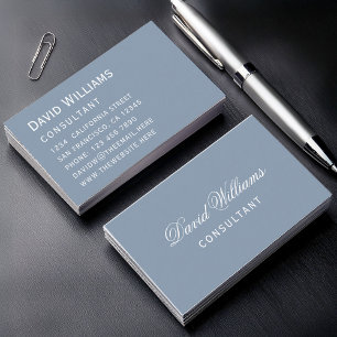 Carte De Visite Simple Dusty bleu moderne couleur blanc Script