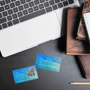 Carte De Visite Simple effet de marbre turquoise et bleu QR Code