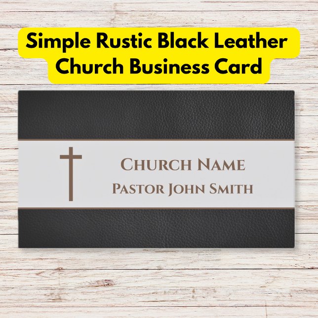 Carte De Visite Simple église rustique en cuir noir (Simple rustic Black Leather Church Business Card)