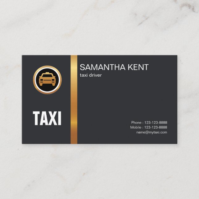 Carte De Visite Simple élégance Exquise Black Gold Stripe Taxi (Devant)