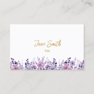 Carte de visite simple élégant à fleurs violettes