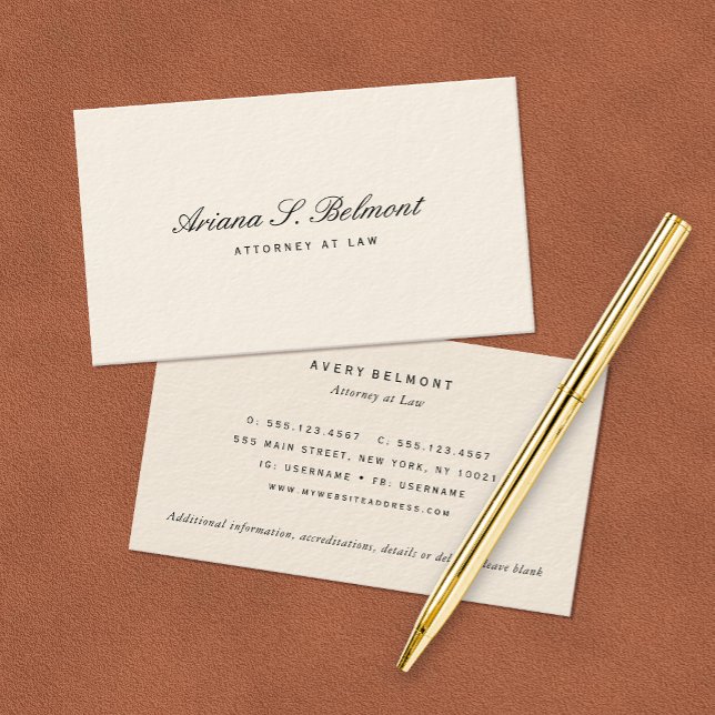 Carte De Visite Simple Elegant Attorney Cream Business Card (Créateur téléchargé)