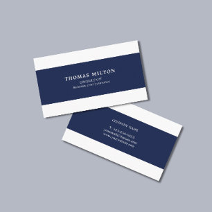 Carte De Visite Simple Elegant Bleu Blancs Consultant