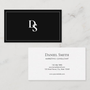 Carte De Visite Simple Élégant Monogramme Initial Noir et Blanc
