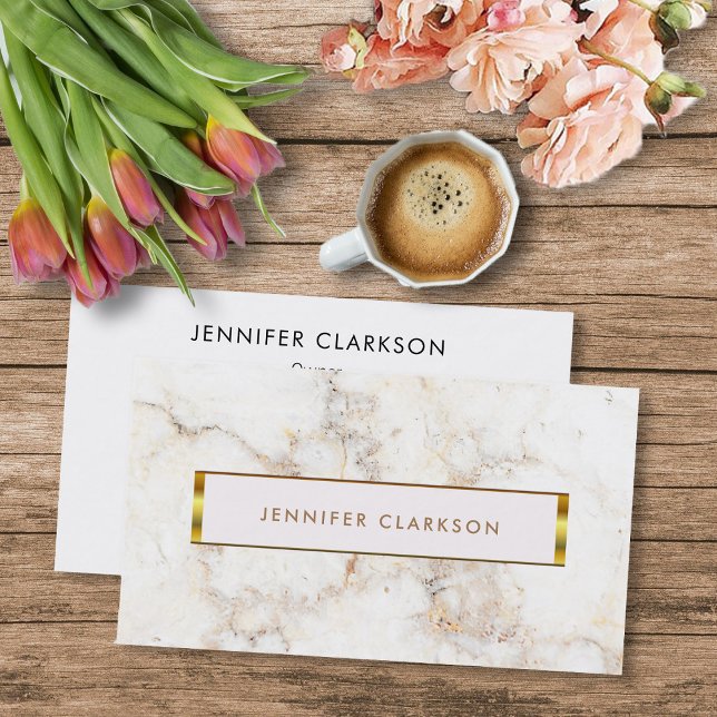 Carte De Visite Simple élégant professionnel de marbre d'or blanc (Modern elegant white marble pattern, gold frame,  professional business card.)