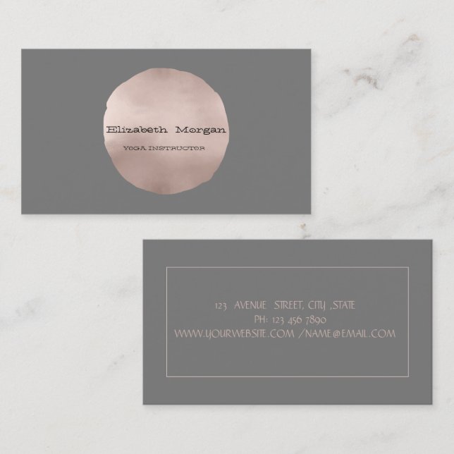 Carte De Visite Simple Elegant Rose Gold Cercle Gris (Devant / Derrière)