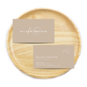 Carte De Visite Simple Élégant Taupe Minimaliste Deux Monogrammes