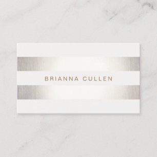 Carte De Visite Simple et élégant FAUX Argent et blanc rayé