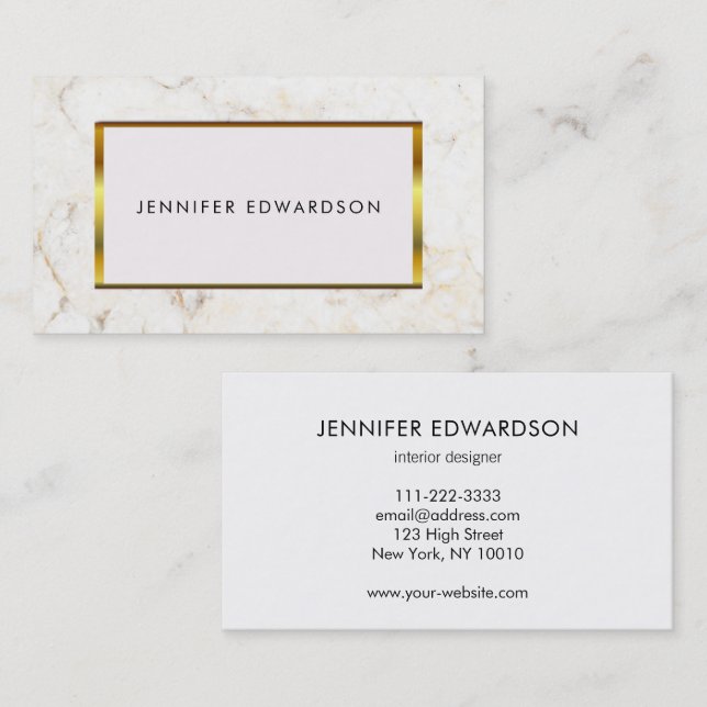 Carte De Visite Simple et élégant marbre blanc motif professionnel (Devant / Derrière)