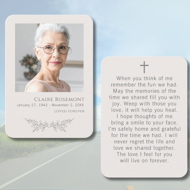 Carte De Visite Simple Floral Photo Cross Funeral Prayer Card (Simple Floral Photo Cross Funeral Prayer Card
)