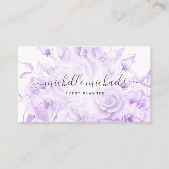 Carte De Visite Simple Floral Purple Script moderne (Devant)